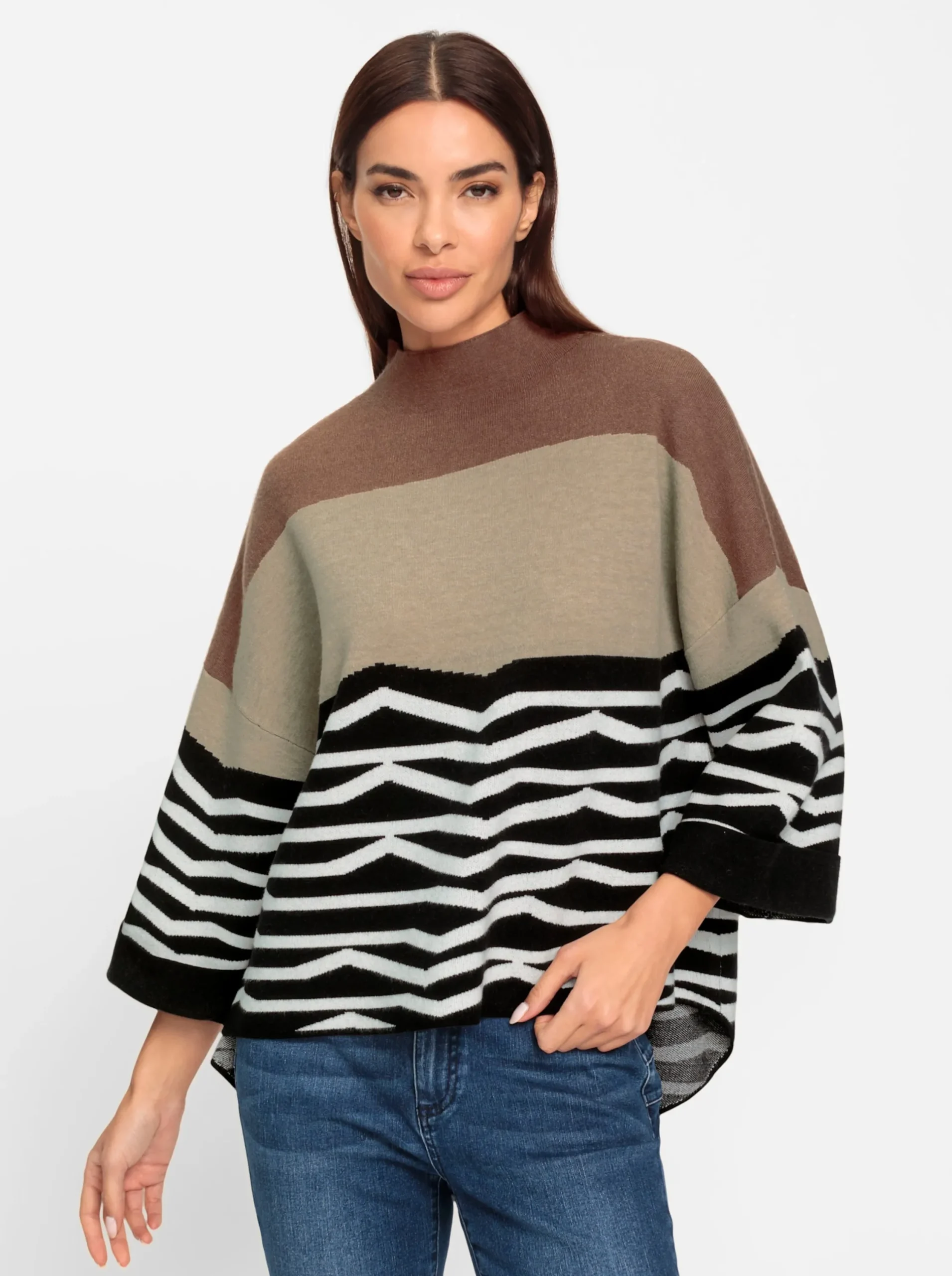 Pullover|heine Strickpullover mit Mustermix sand-schwarz-gemustert