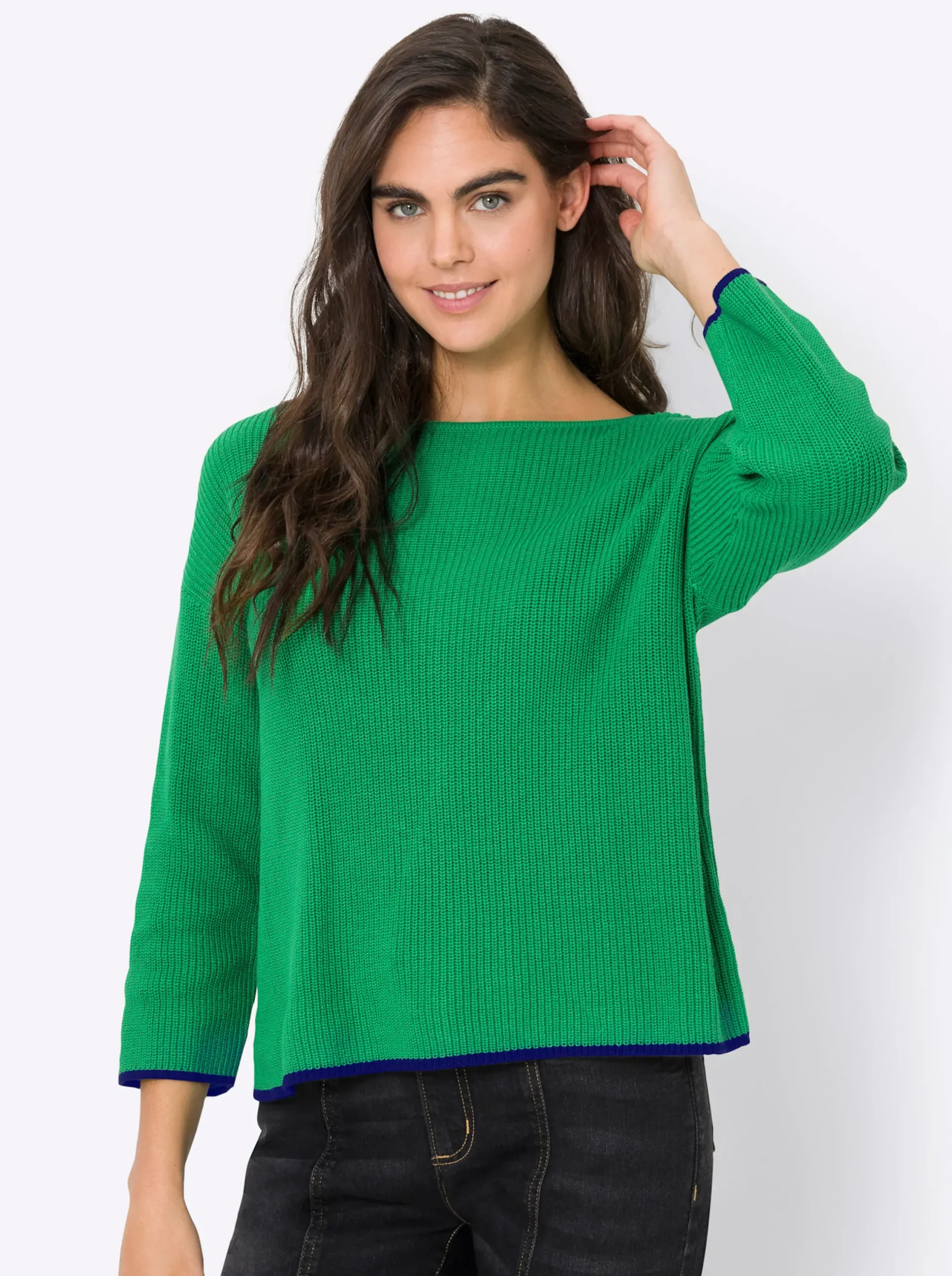 Pullover|heine Strickpullover mit 3/4-Ärmeln grasgrün