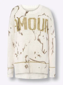 Pullover|heine Strickpullover mit Schriftzug sand-gemustert