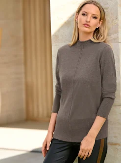 Pullover|heine Strickpullover mit Stehkragen taupe-meliert