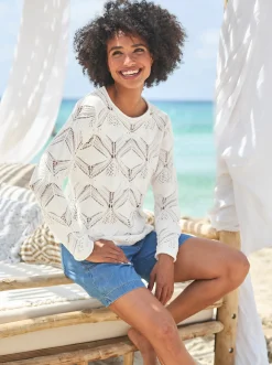 Pullover|heine Strickpullover mit transparenten Partien ecru