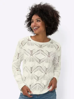 Pullover|heine Strickpullover mit transparenten Partien ecru