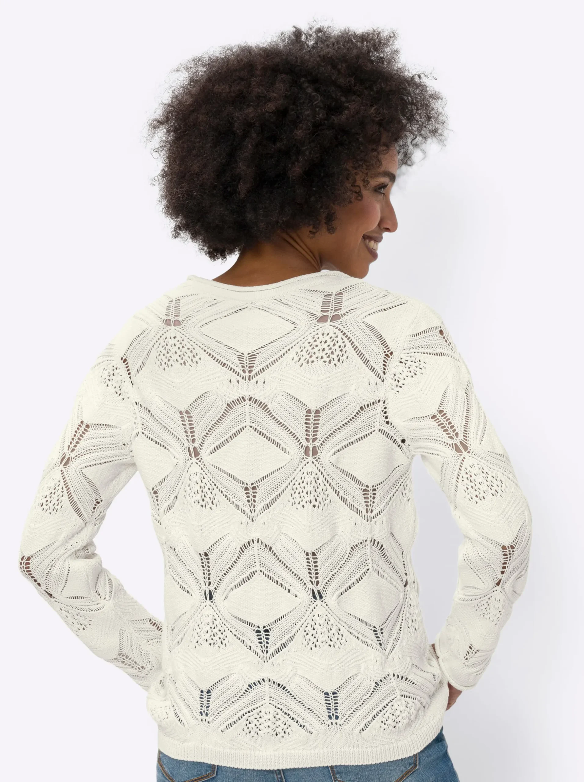 Pullover|heine Strickpullover mit transparenten Partien ecru