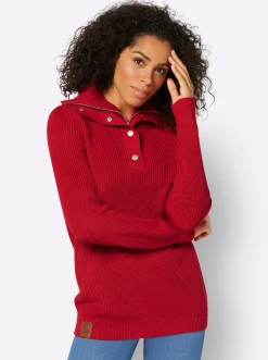 Pullover| Strickpullover mit Troyerkragen rot