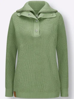 Pullover| Strickpullover mit Troyerkragen eucalyptus