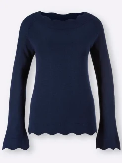 Pullover| Strickpullover mit Wellenkanten marine