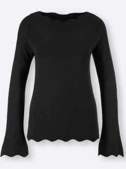 Pullover| Strickpullover mit Wellenkanten schwarz