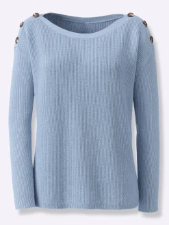 Pullover|heine Strickpullover mit Zierknöpfen an den Schultern bleu-meliert