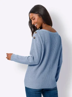 Pullover|heine Strickpullover mit Zierknöpfen an den Schultern bleu-meliert