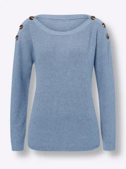 Pullover|heine Strickpullover mit Zierknöpfen an den Schultern bleu-meliert