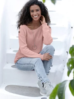 Pullover|heine Strickpullover mit Zierknöpfen an den Schultern puder-meliert