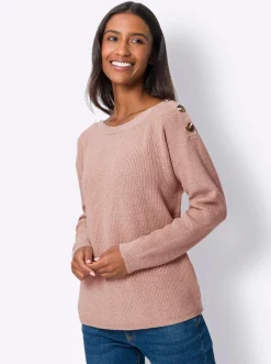 Pullover|heine Strickpullover mit Zierknöpfen an den Schultern puder-meliert