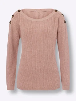 Pullover|heine Strickpullover mit Zierknöpfen an den Schultern puder-meliert