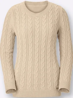 Basics|Pullover| Strickpullover mit Zopfmuster sand