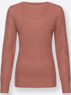 Pullover| Strickpullover mit Zopfmuster rosenholz-meliert