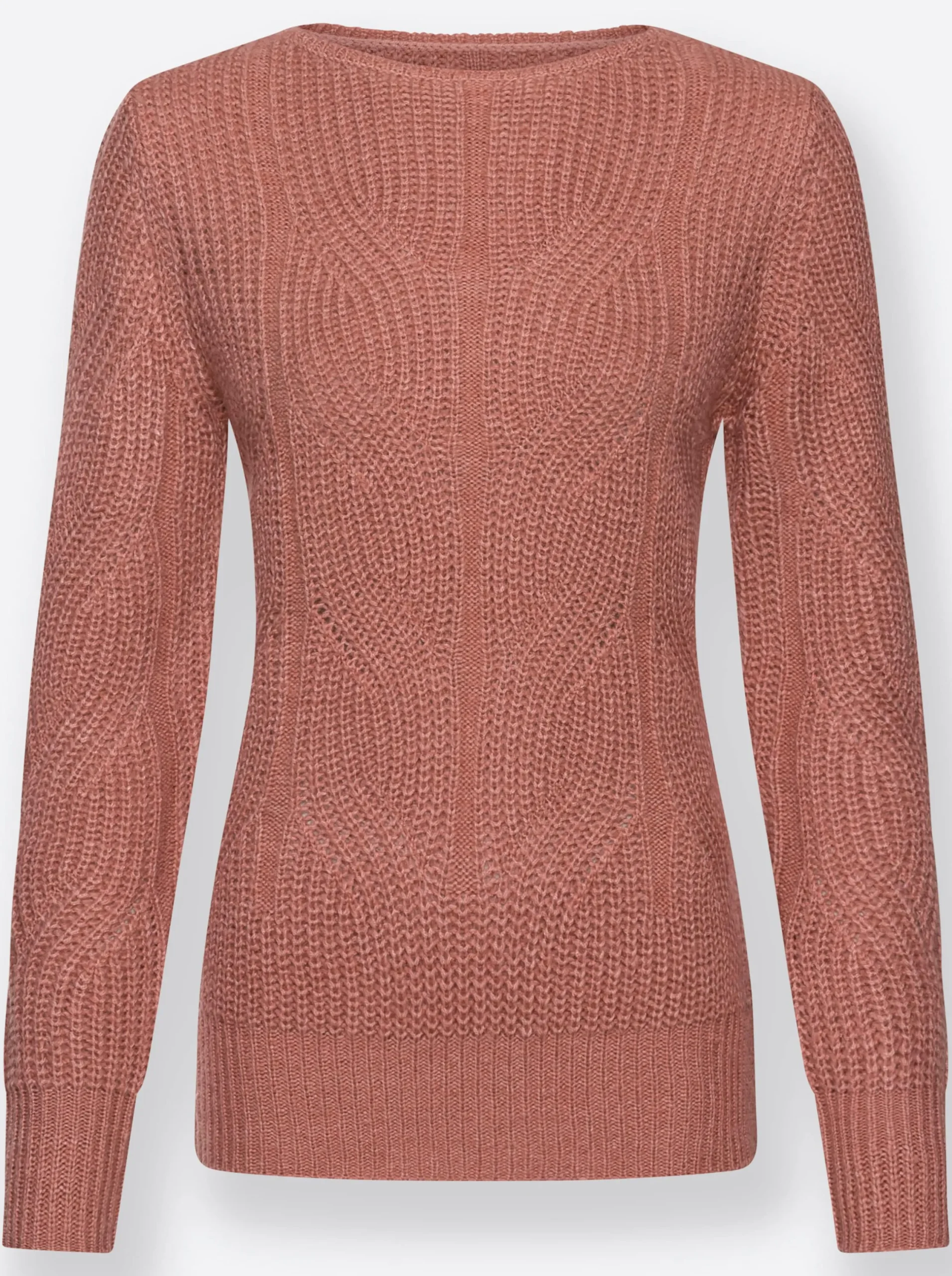 Pullover| Strickpullover mit Zopfmuster rosenholz-meliert