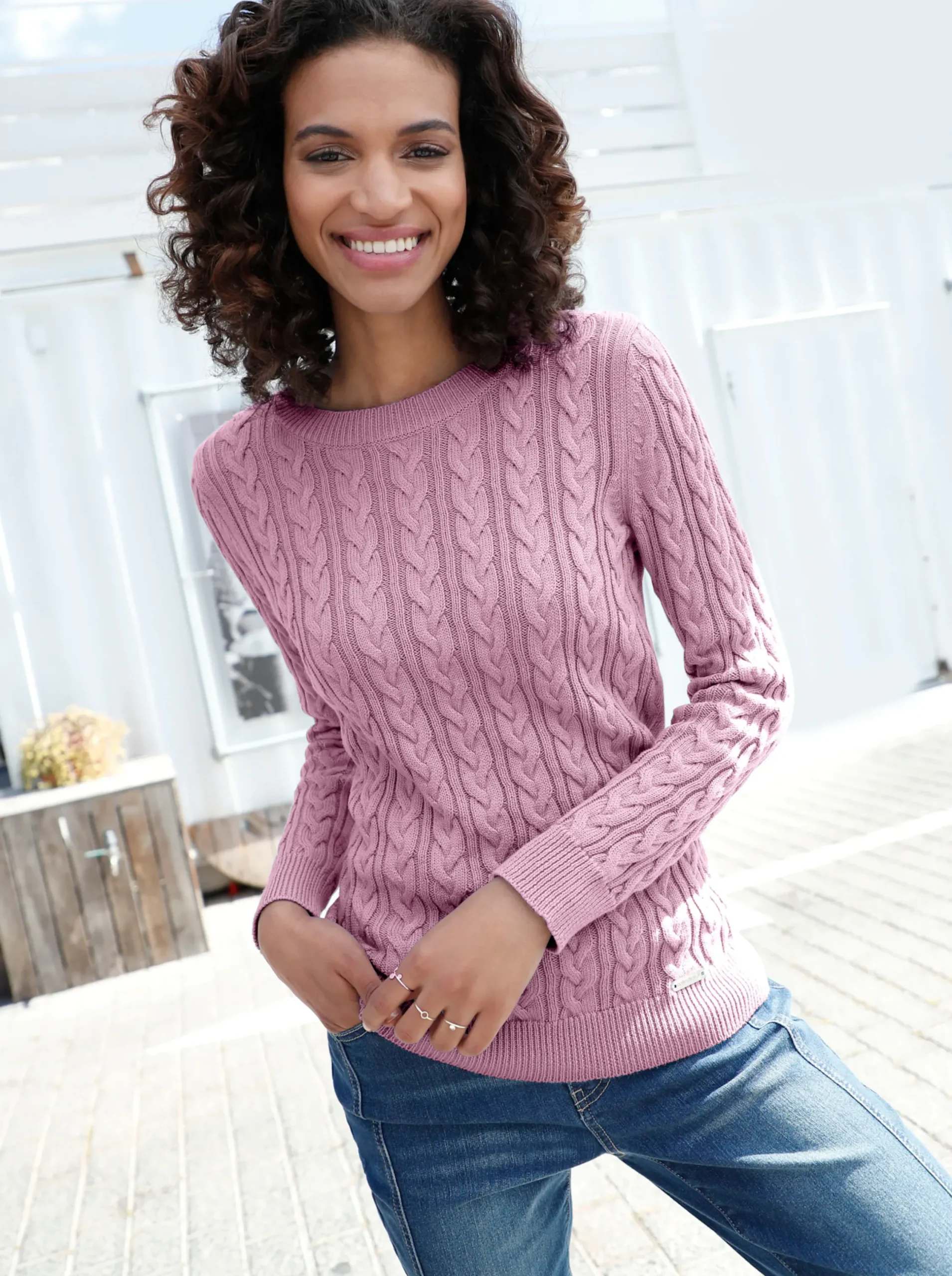 Basics| Strickpullover mit Zopfmuster altrosé