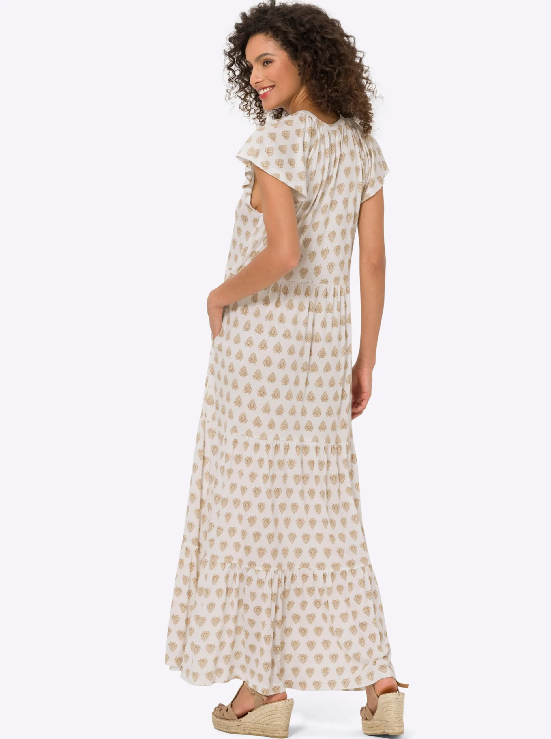 Kleider|heine Stufenkleid ecru-camel-bedruckt