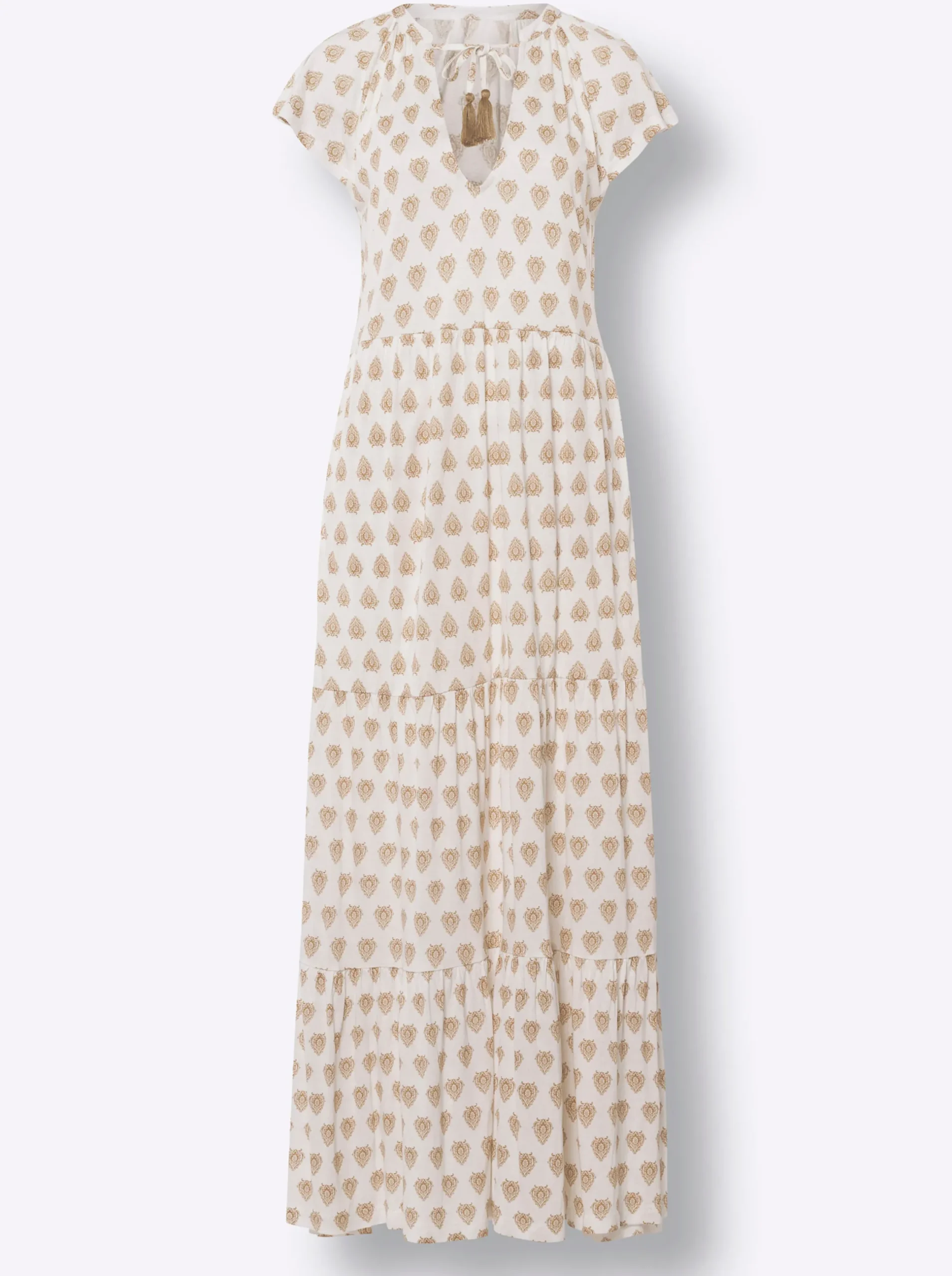 Kleider|heine Stufenkleid ecru-camel-bedruckt