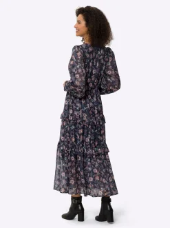 Kleider|heine Stufenkleid mit Effektgarn, leicht transparent marine-mittelblau-bedruckt