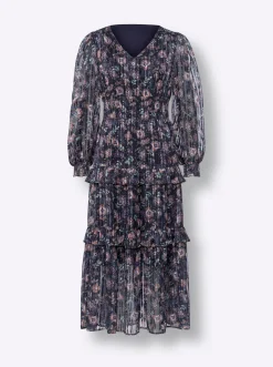 Kleider|heine Stufenkleid mit Effektgarn, leicht transparent marine-mittelblau-bedruckt