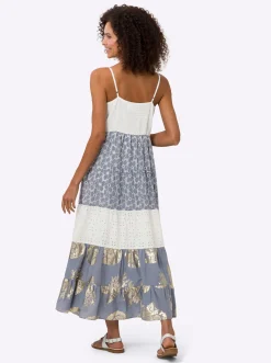 Kleider|heine Stufenkleid mit Lochstickerei ecru-bleu-gemustert