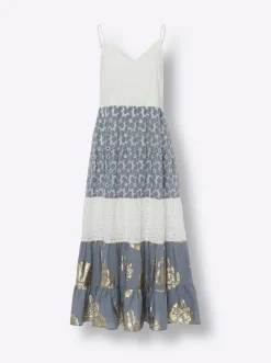 Kleider|heine Stufenkleid mit Lochstickerei ecru-bleu-gemustert