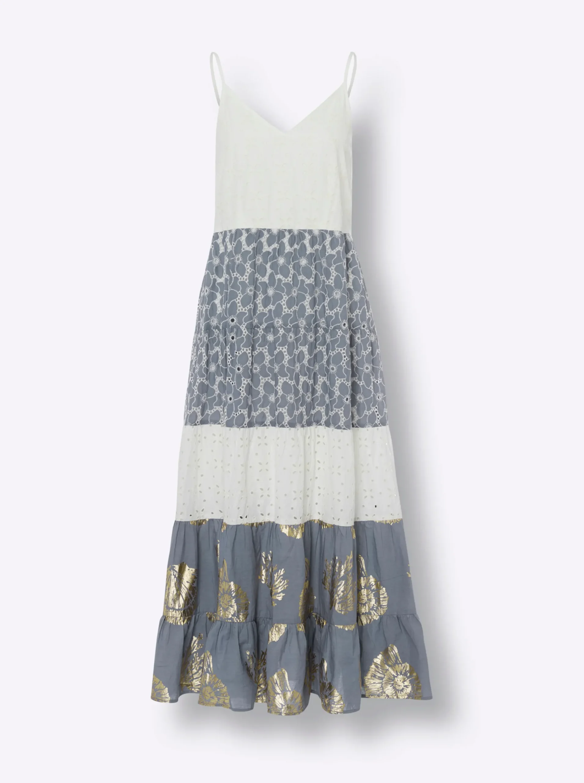 Kleider|heine Stufenkleid mit Lochstickerei ecru-bleu-gemustert