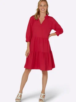 Kleider| Stufenkleid mit Rüschen erdbeere
