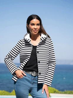 Jacken|heine Sweatjacke schwarz-ecru-geringelt