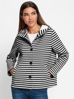 Jacken|heine Sweatjacke schwarz-ecru-geringelt