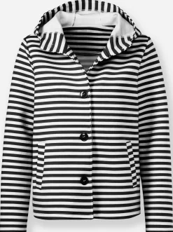 Jacken|heine Sweatjacke schwarz-ecru-geringelt