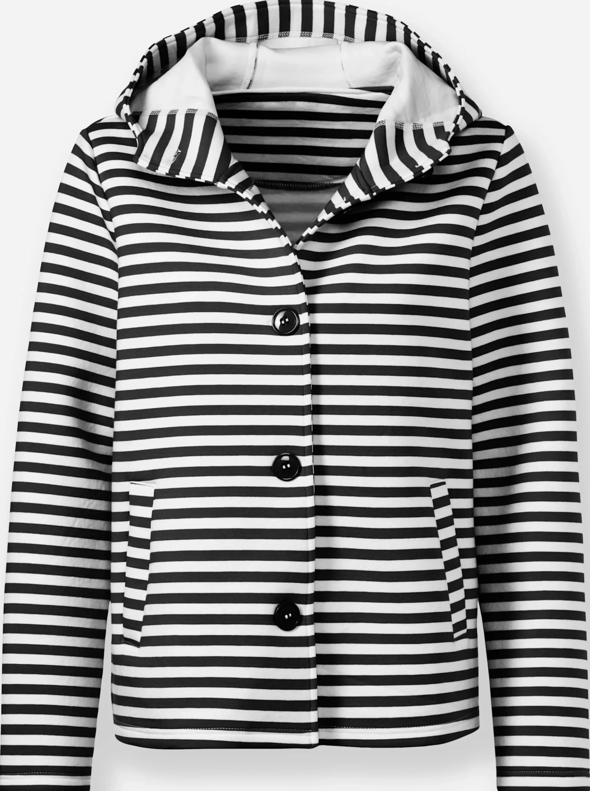 Jacken|heine Sweatjacke schwarz-ecru-geringelt