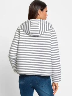 Jacken|heine Sweatjacke steingrau-ecru-geringelt