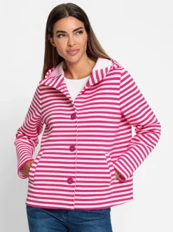 Jacken|heine Sweatjacke pink-ecru-geringelt