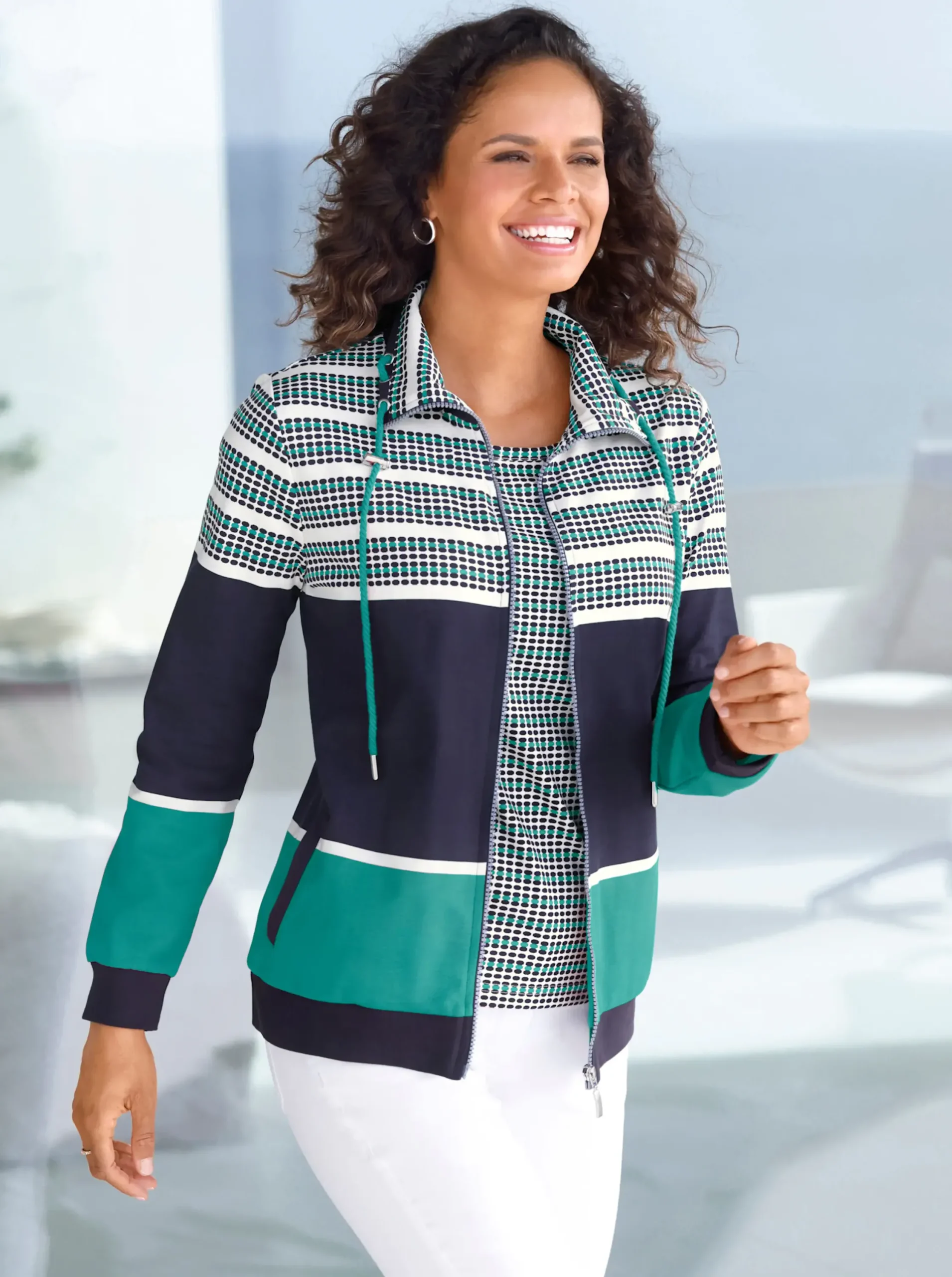Jacken| Sweatjacke im Muster-Mix marine-smaragd