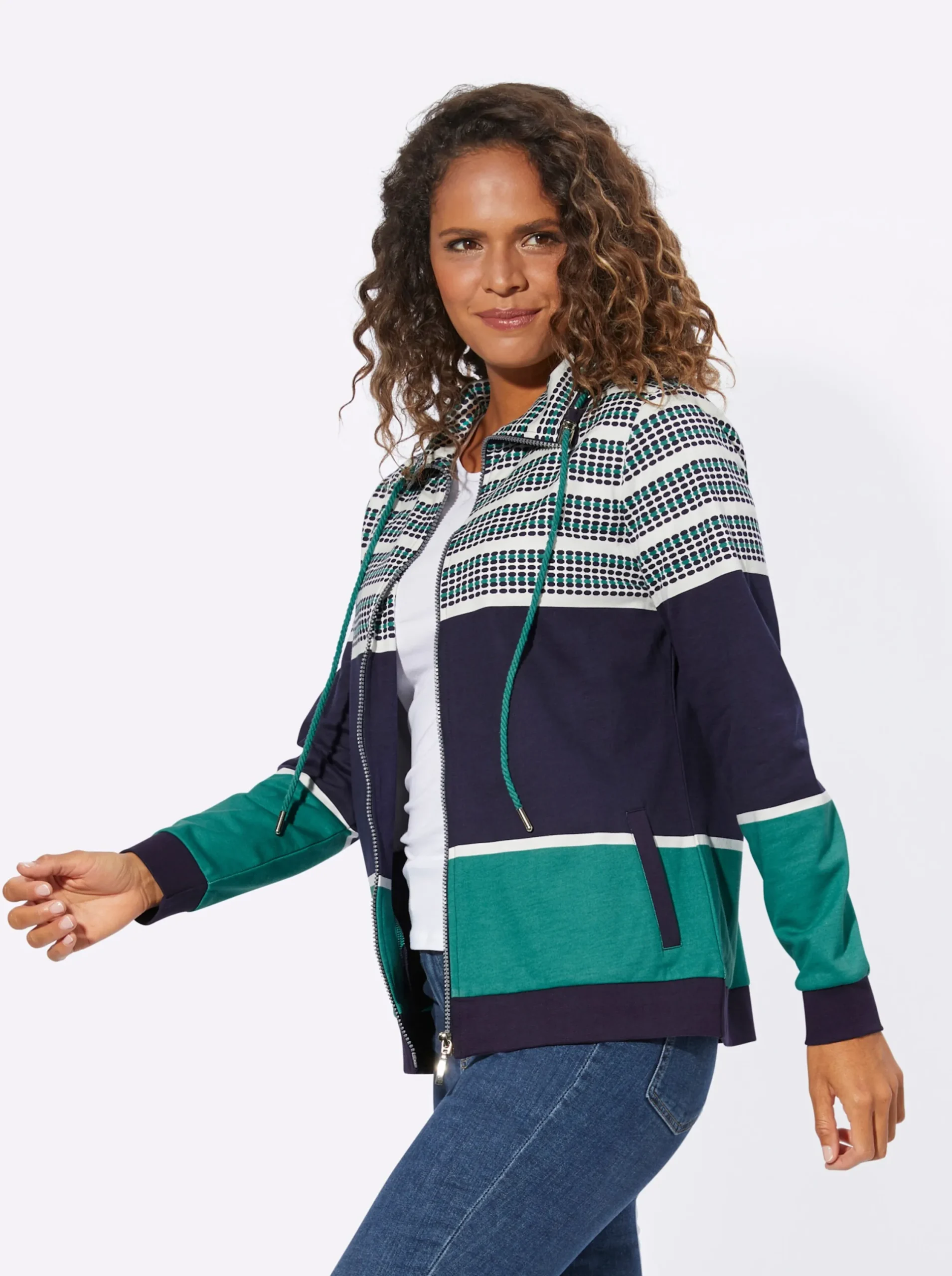 Jacken| Sweatjacke im Muster-Mix marine-smaragd