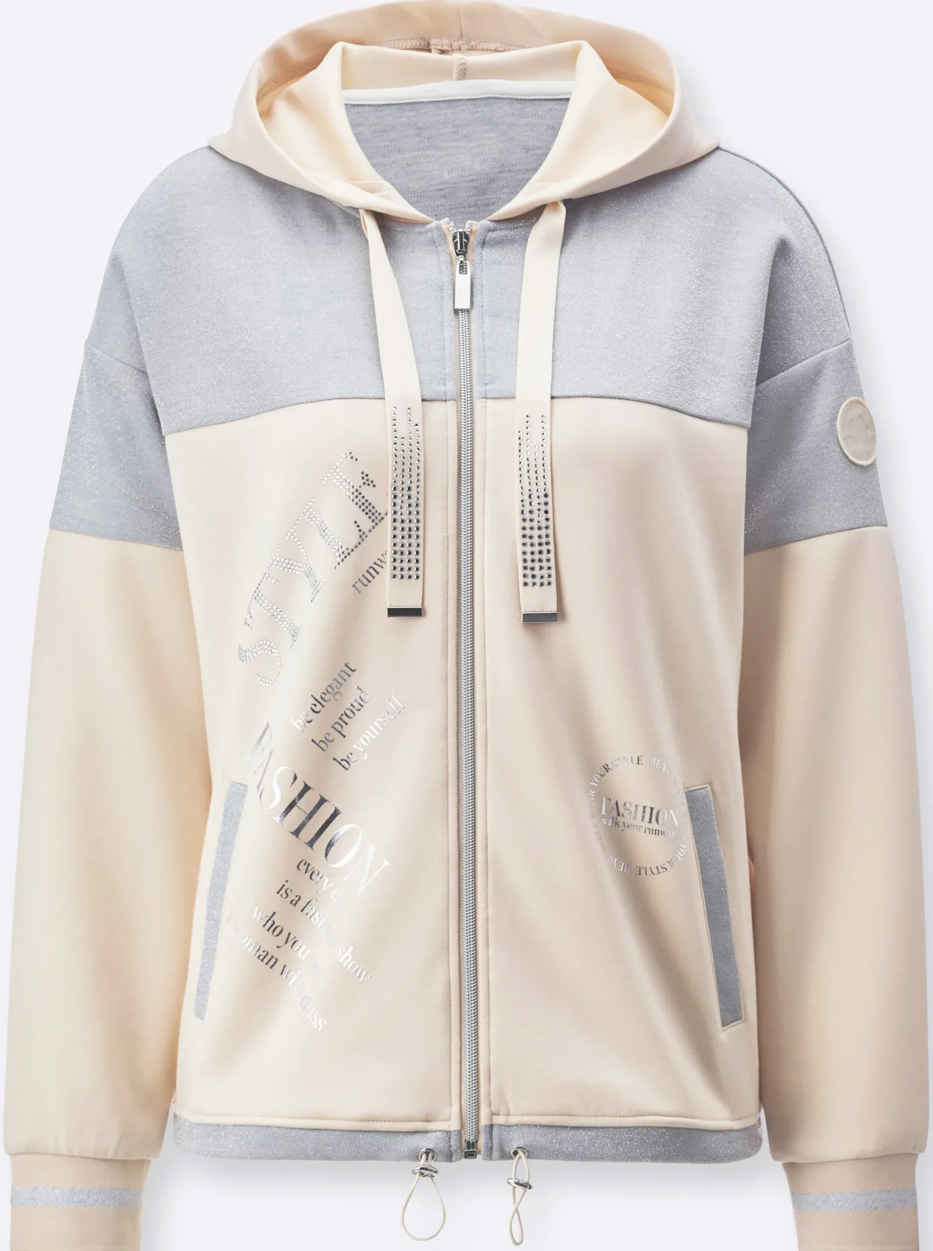 Jacken| Sweatjacke im softweichen Modal-Mix silberfarben-elfenbein
