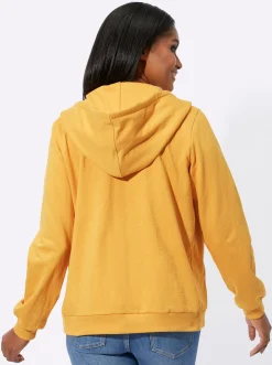 Jacken|Pullover| Sweatjacke mit Druck und Glitzersteinchen ocker