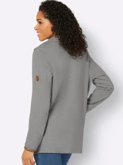 Jacken| Sweatjacke mit Paspeln aus Leder-Imitat steingrau-meliert