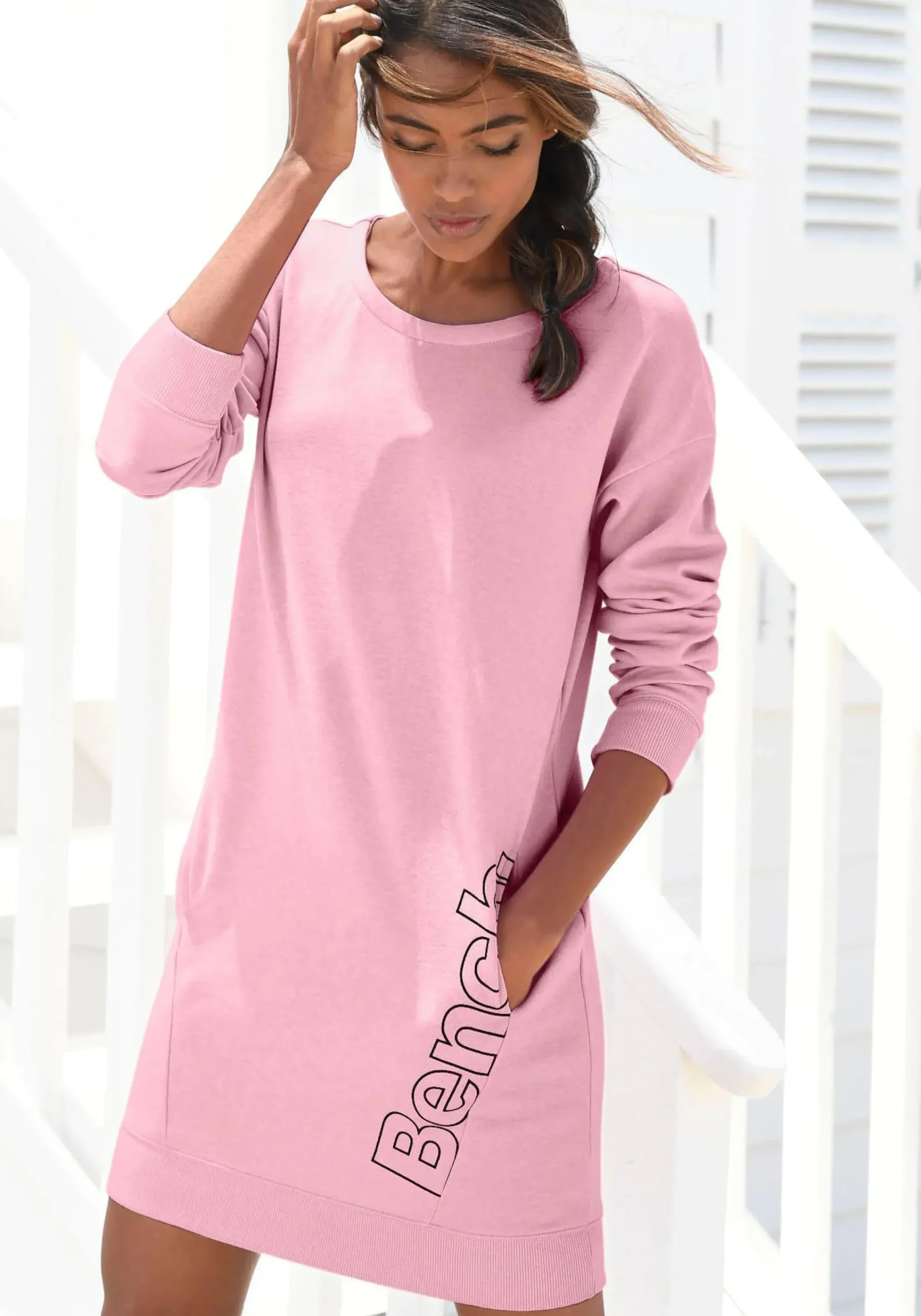 Homewear|Homewear| Sweatkleid rosa-schwarz