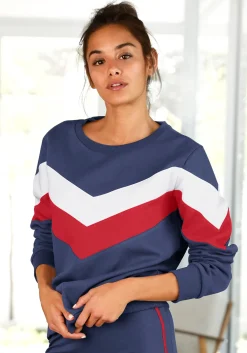 Pullover|H.I.S Sweatshirt marine-rot-weiß