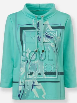 Shirts|heine Sweatshirt blaugrün-weiß-bedruckt