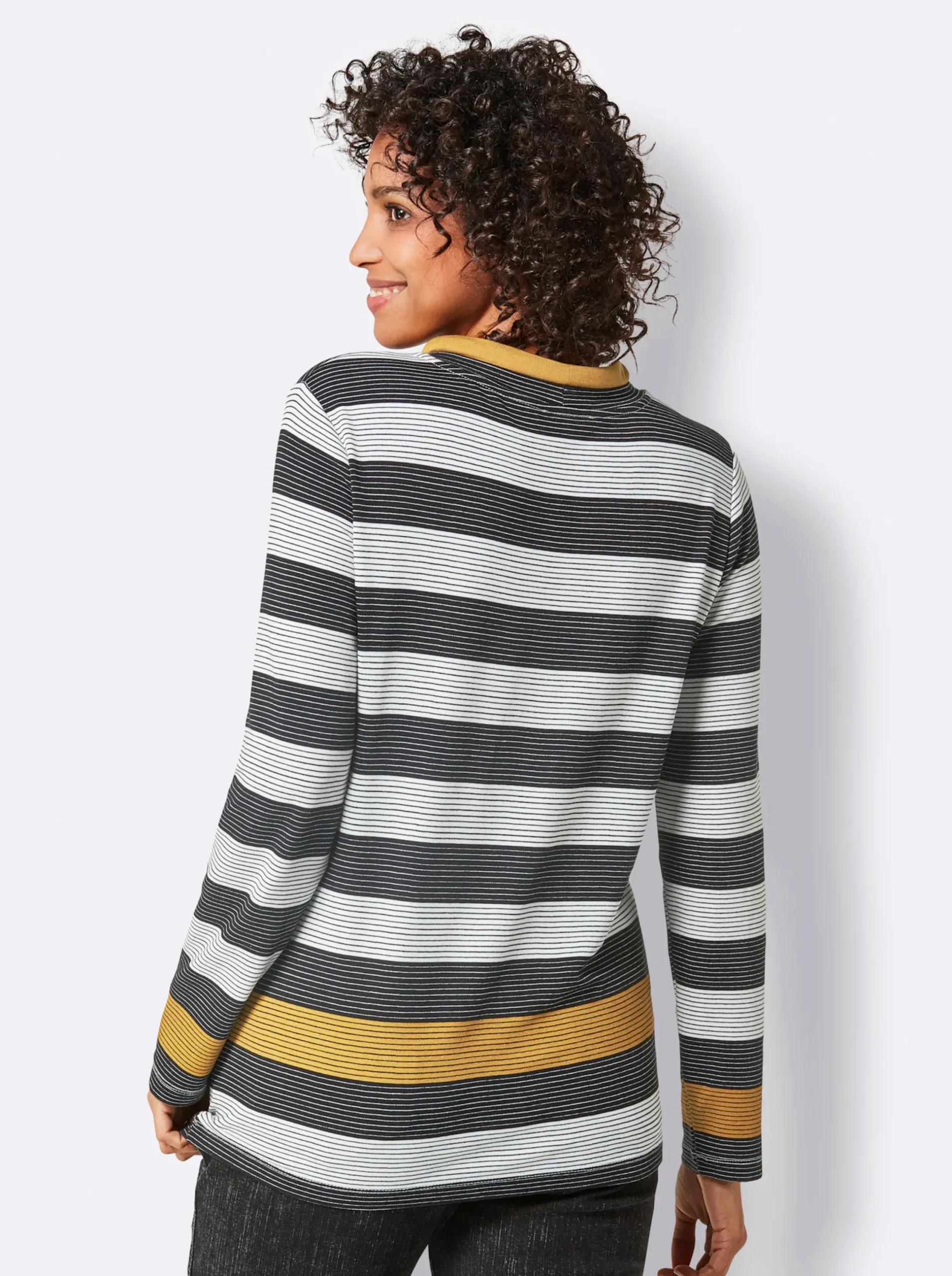 Shirts|CREATION L PREMIUM Sweatshirt schwarz-ocker-gestreift