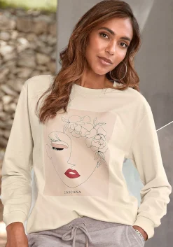 Pullover|LASCANA Sweatshirt hellbeige-natur-hellrosa