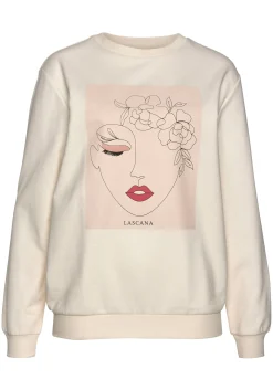 Pullover|LASCANA Sweatshirt hellbeige-natur-hellrosa