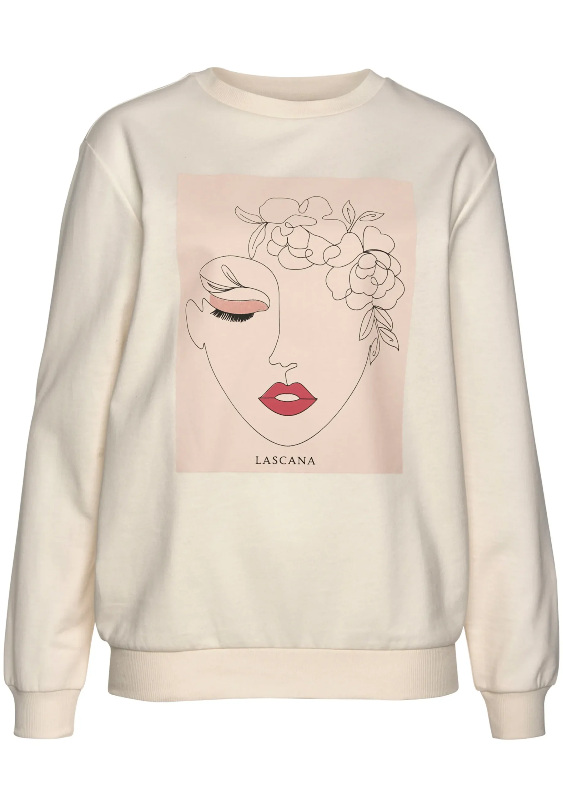Pullover|LASCANA Sweatshirt hellbeige-natur-hellrosa