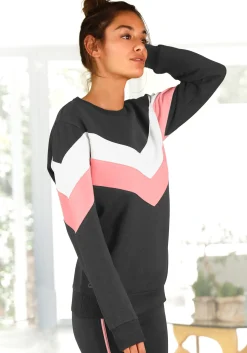 Shirts|H.I.S Sweatshirt anthrazit-rosa-weiß