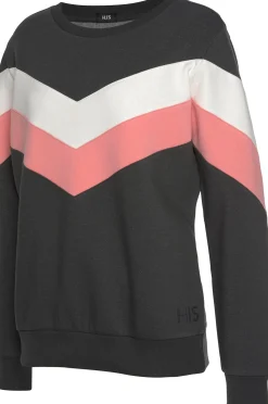 Shirts|H.I.S Sweatshirt anthrazit-rosa-weiß