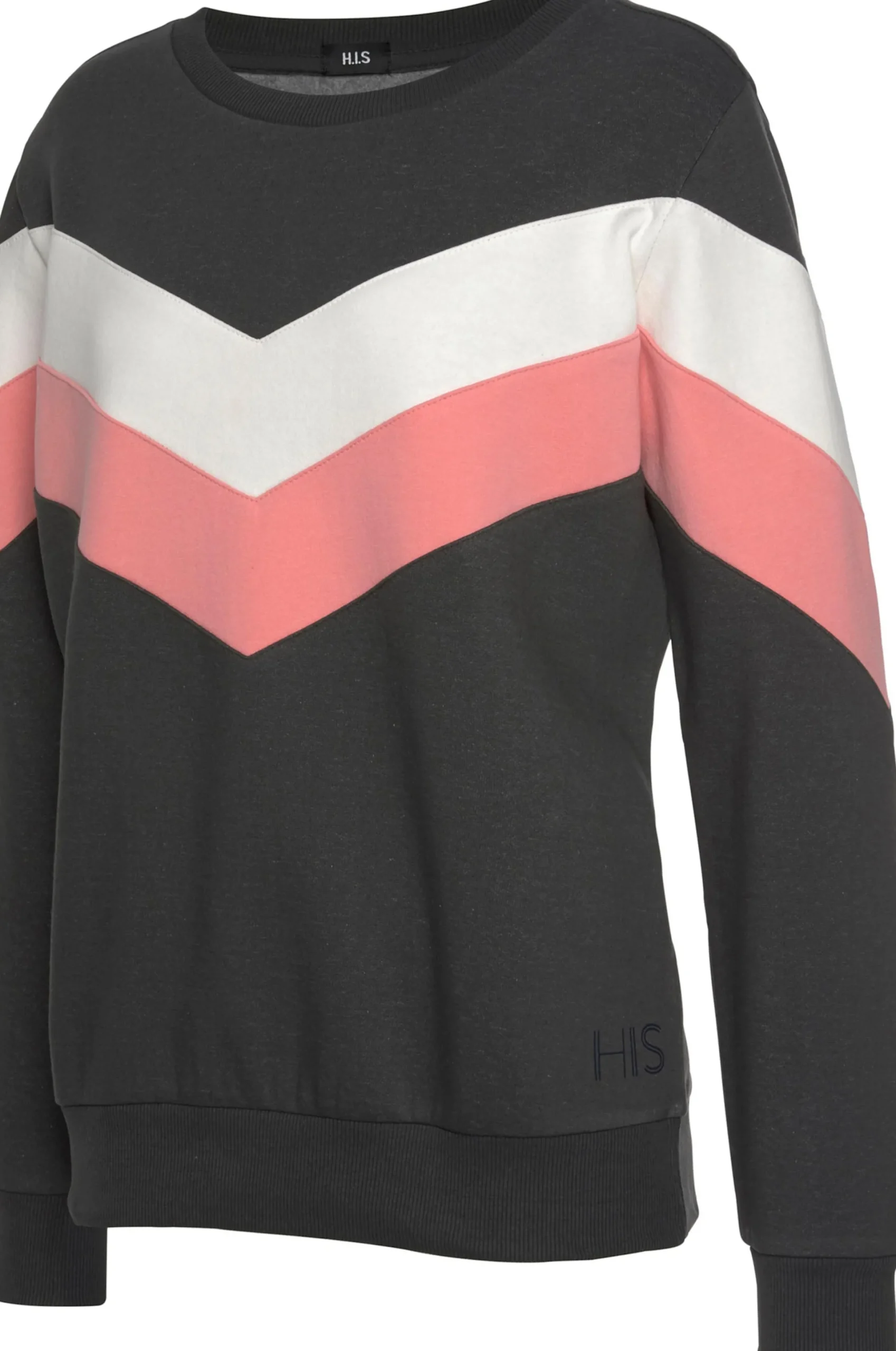 Shirts|H.I.S Sweatshirt anthrazit-rosa-weiß